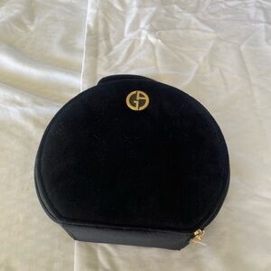 Giorgio Armani Beauty Black Velvet Round Pouch with Gold Logo